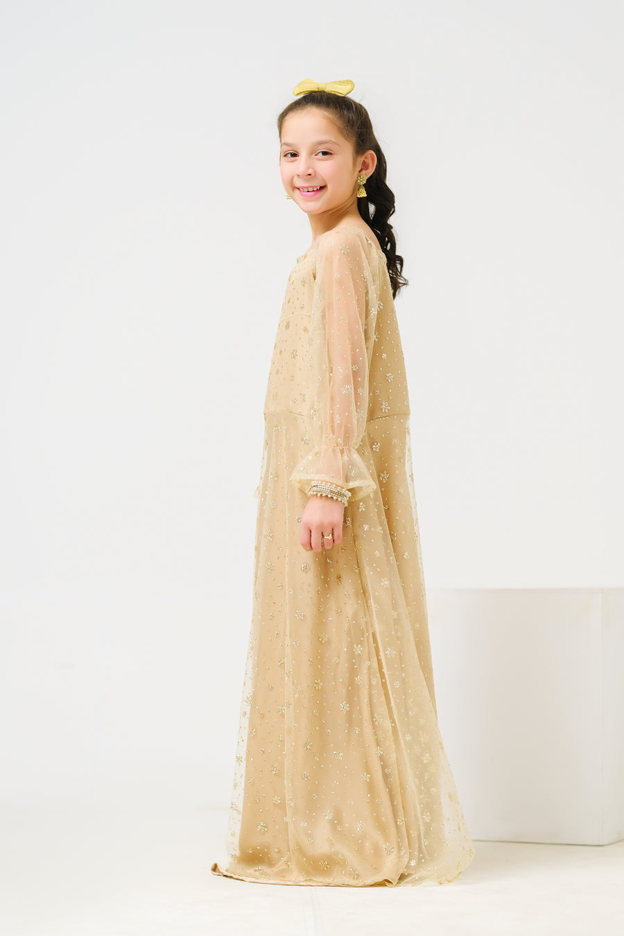 Sprinkles Stitched 1 Piece Formals Shirts Kids Collection'2025-Golden Starry Gown - 1pc Embelished