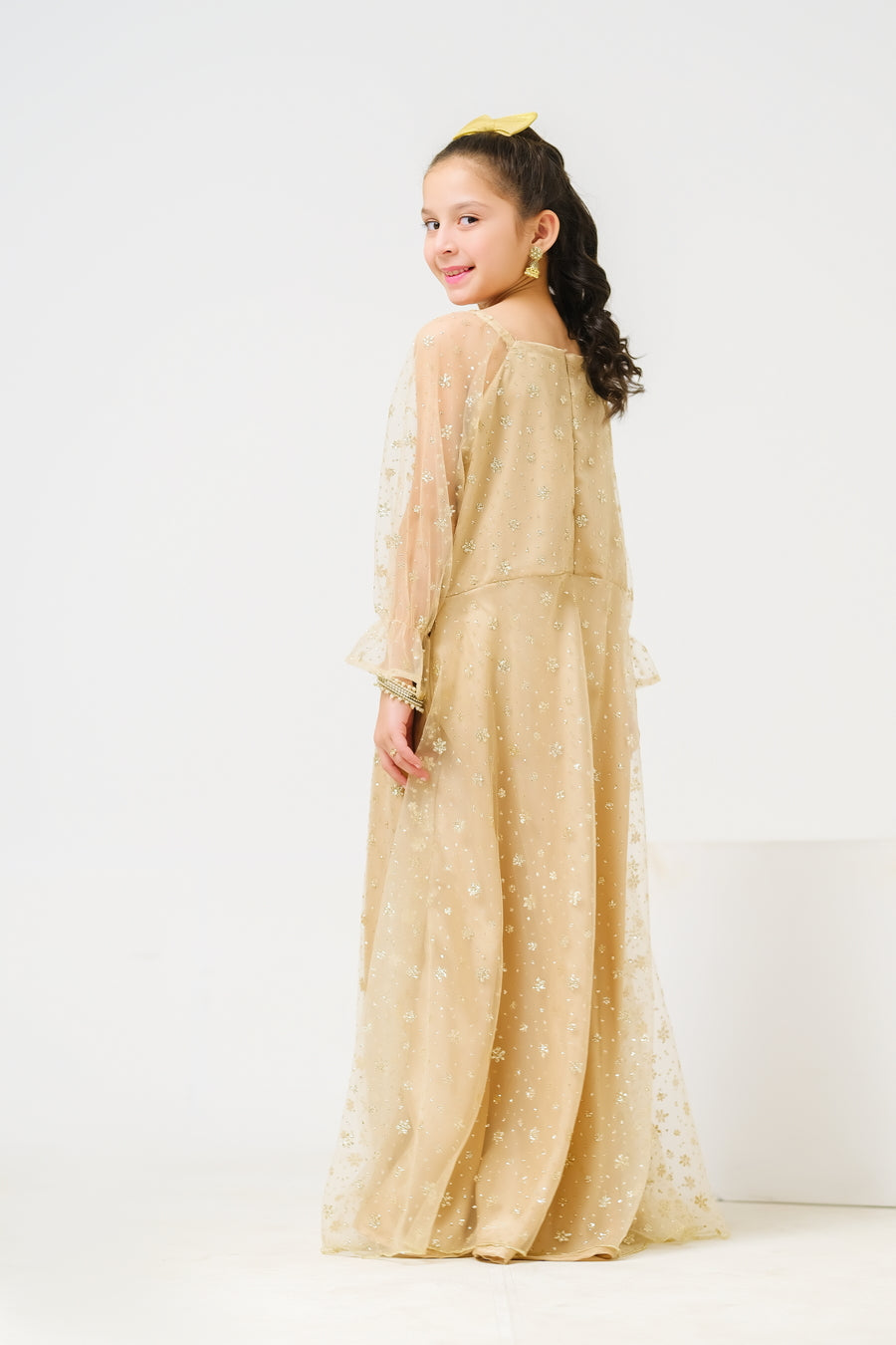 Sprinkles Stitched 1 Piece Formals Shirts Kids Collection'2025-Golden Starry Gown - 1pc Embelished