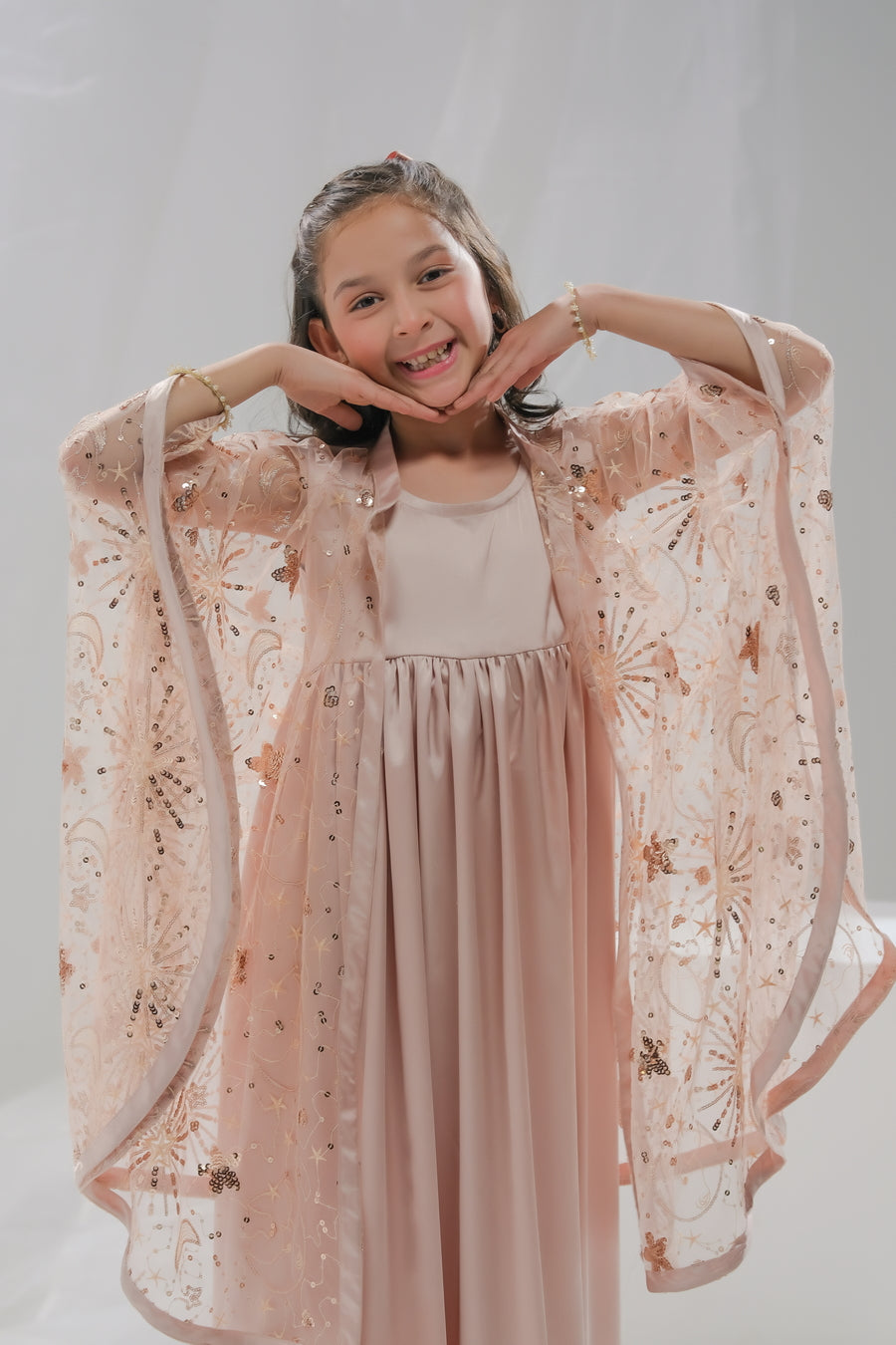Sprinkles Stitched 2 Piece Formals Festive Kids Collection'2025-Fairy Tale Bloom - 2pcs Long Dress  Net Jacket