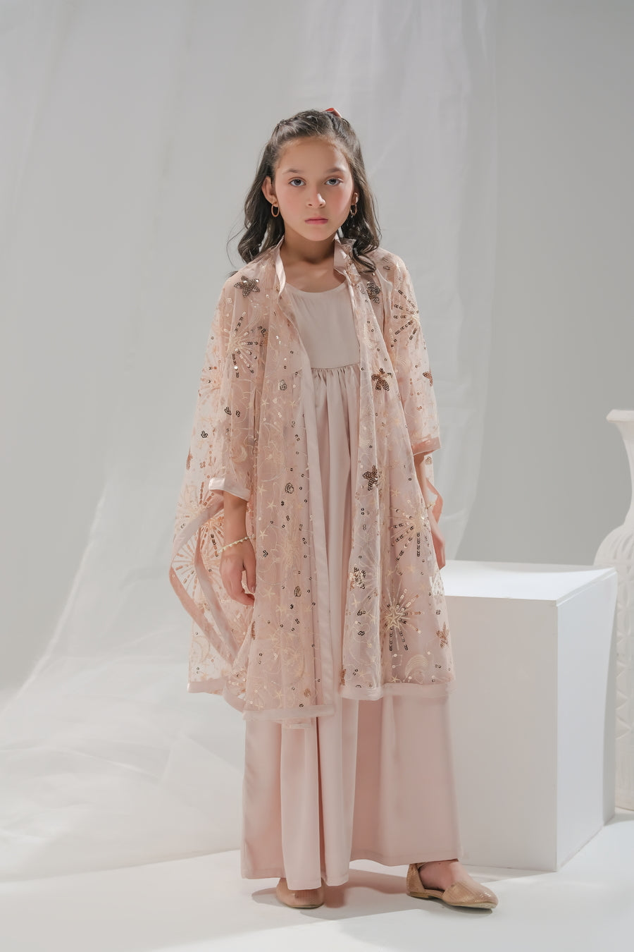 Sprinkles Stitched 2 Piece Formals Festive Kids Collection'2025-Fairy Tale Bloom - 2pcs Long Dress  Net Jacket