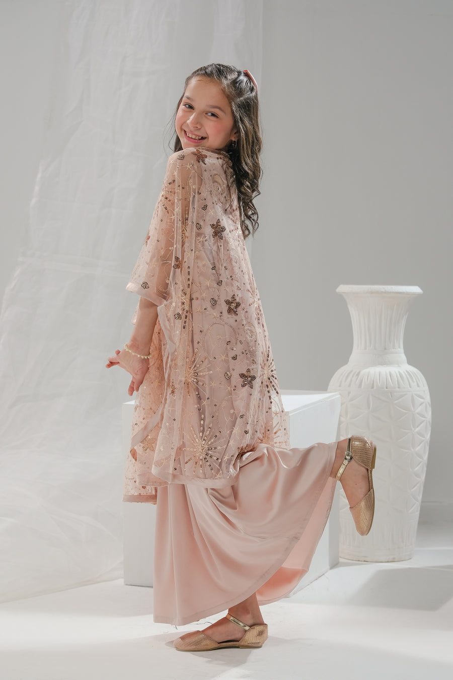 Sprinkles Stitched 2 Piece Formals Festive Kids Collection'2025-Fairy Tale Bloom - 2pcs Long Dress  Net Jacket
