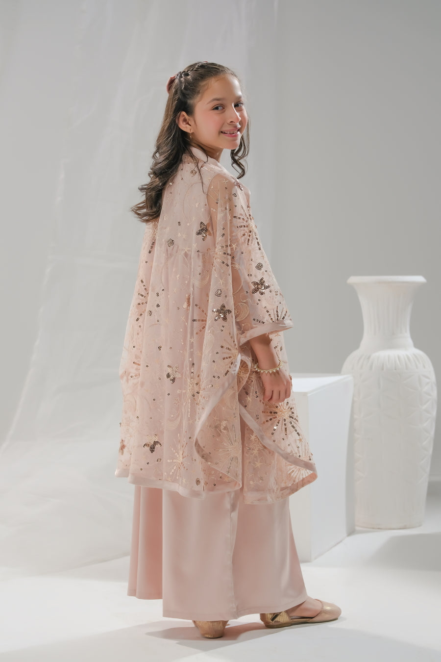 Sprinkles Stitched 2 Piece Formals Festive Kids Collection'2025-Fairy Tale Bloom - 2pcs Long Dress  Net Jacket