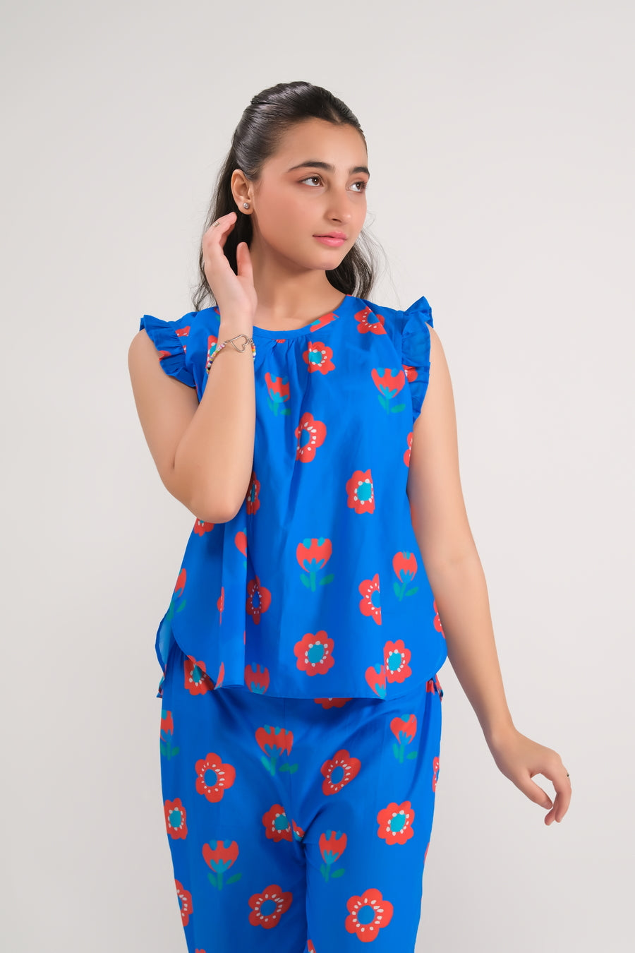 Sprinkles Stitched 2 Piece Summer Co Ord Sets Kids Collection'2025-Azure Floral Vibes - Co-ord Set