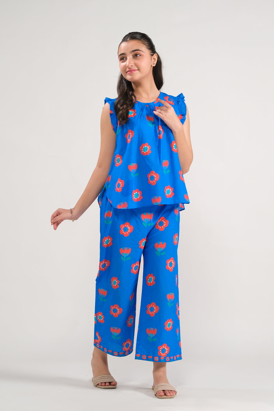 Sprinkles Stitched 2 Piece Summer Co Ord Sets Kids Collection'2025-Azure Floral Vibes - Co-ord Set