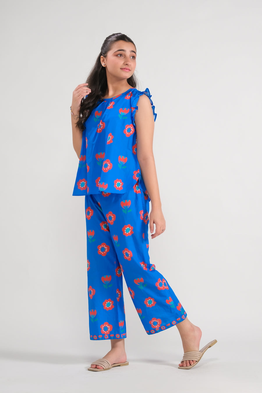 Sprinkles Stitched 2 Piece Summer Co Ord Sets Kids Collection'2025-Azure Floral Vibes - Co-ord Set