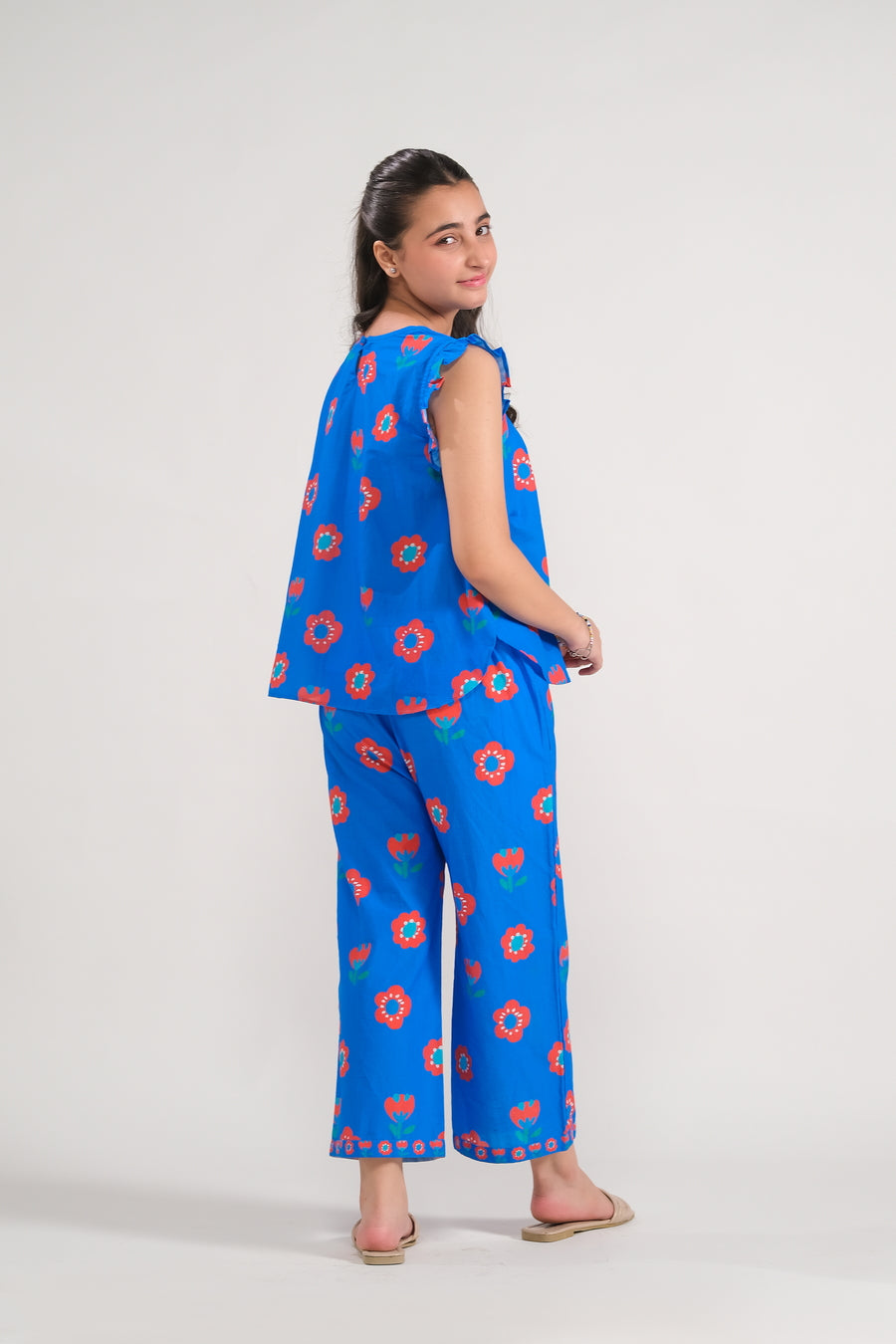 Sprinkles Stitched 2 Piece Summer Co Ord Sets Kids Collection'2025-Azure Floral Vibes - Co-ord Set