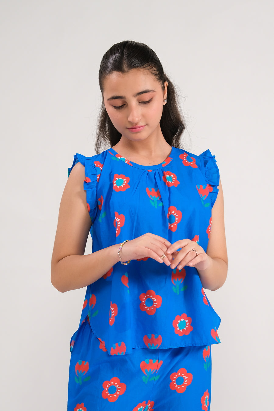 Sprinkles Stitched 2 Piece Summer Co Ord Sets Kids Collection'2025-Azure Floral Vibes - Co-ord Set
