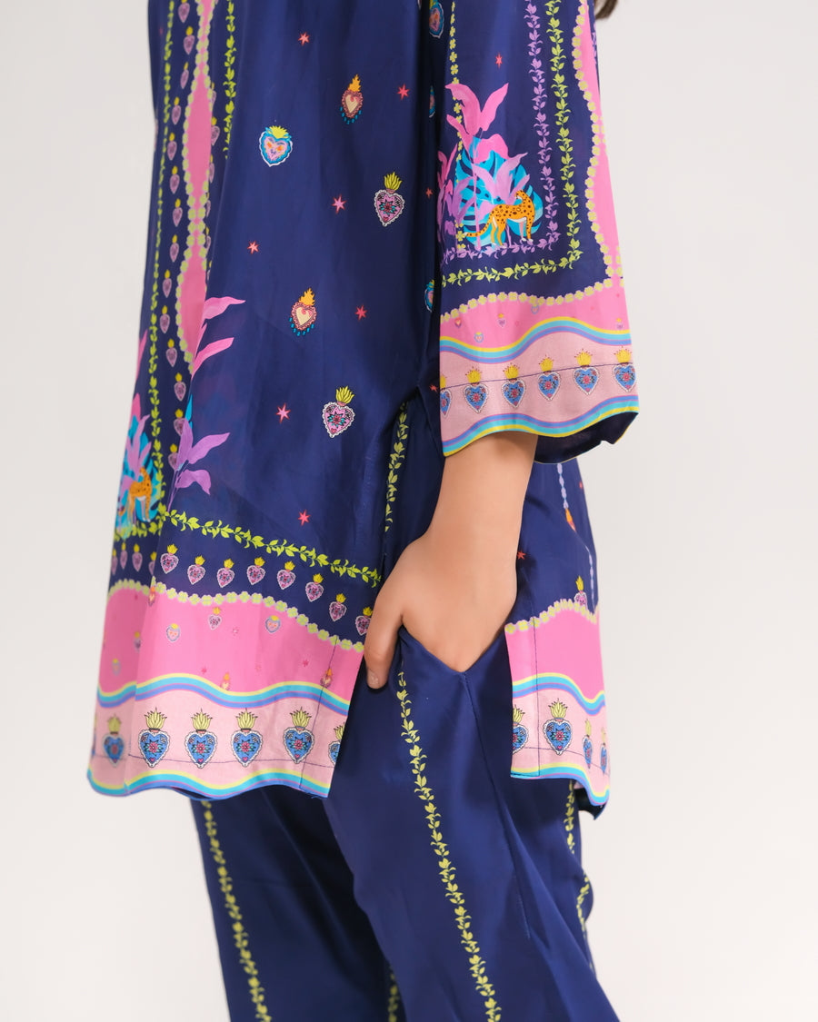 Sprinkles Stitched 2 Piece Summer Co Ord Sets Kids Collection'2025-Navy Blossom - 2pcs