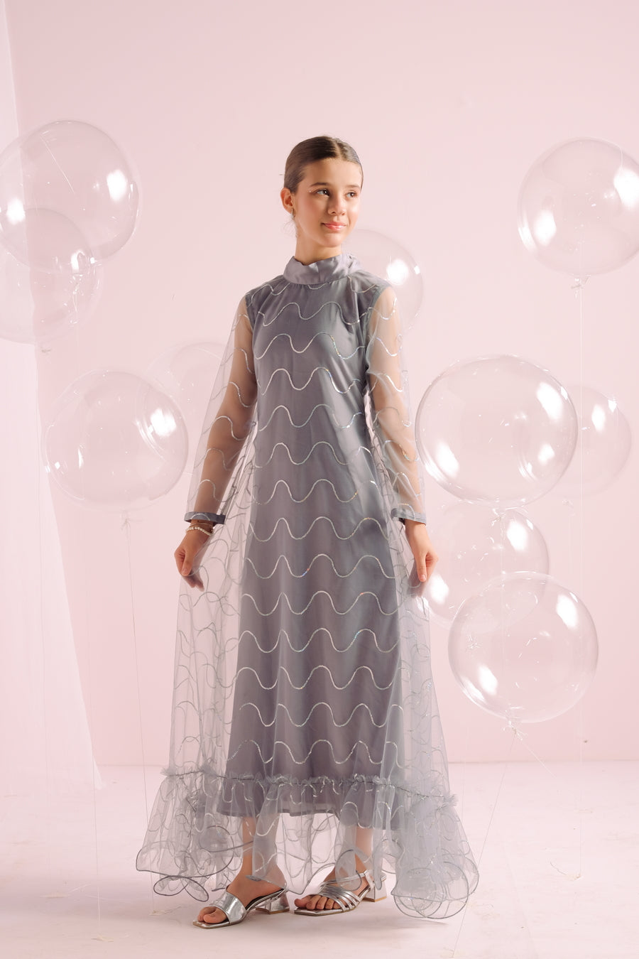Sprinkles Stitched 1 Piece Formals Festive Kids Collection'2025-Silver Whirl - Embellished -1pc