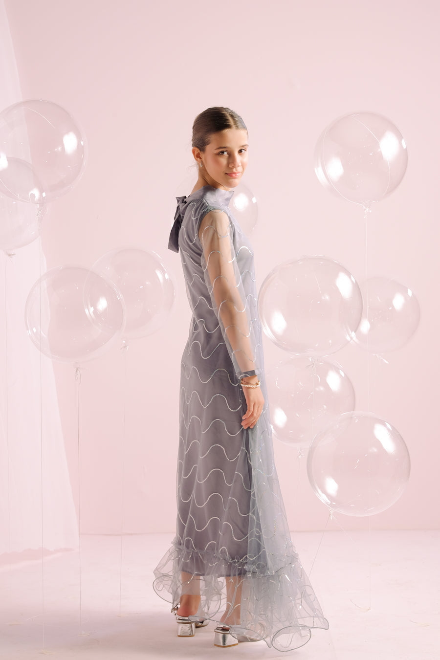 Sprinkles Stitched 1 Piece Formals Festive Kids Collection'2025-Silver Whirl - Embellished -1pc