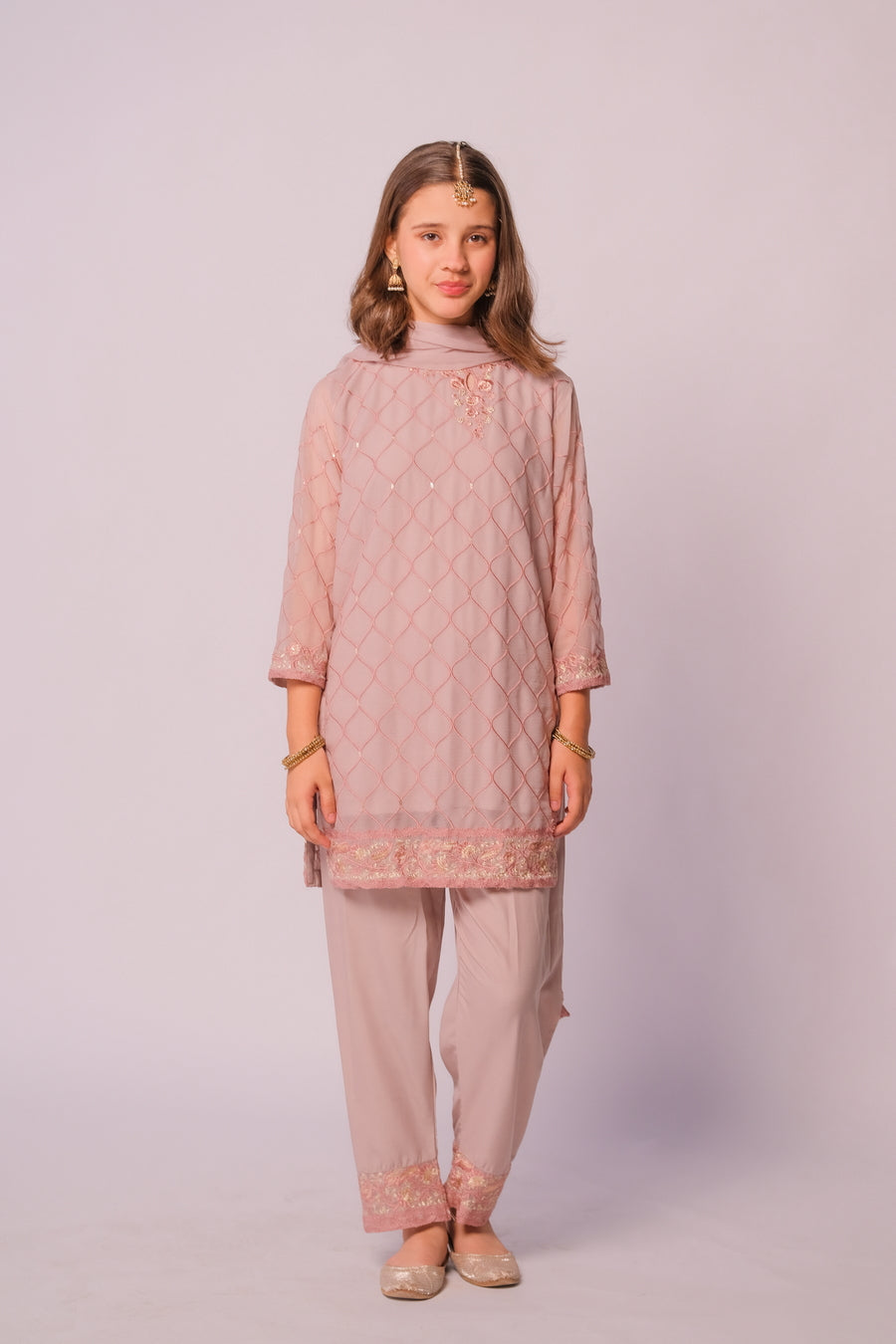 Sprinkles Stitched 3 Piece Formals Festive Kids Collection'2025-Muted Dahlia - 3pcs