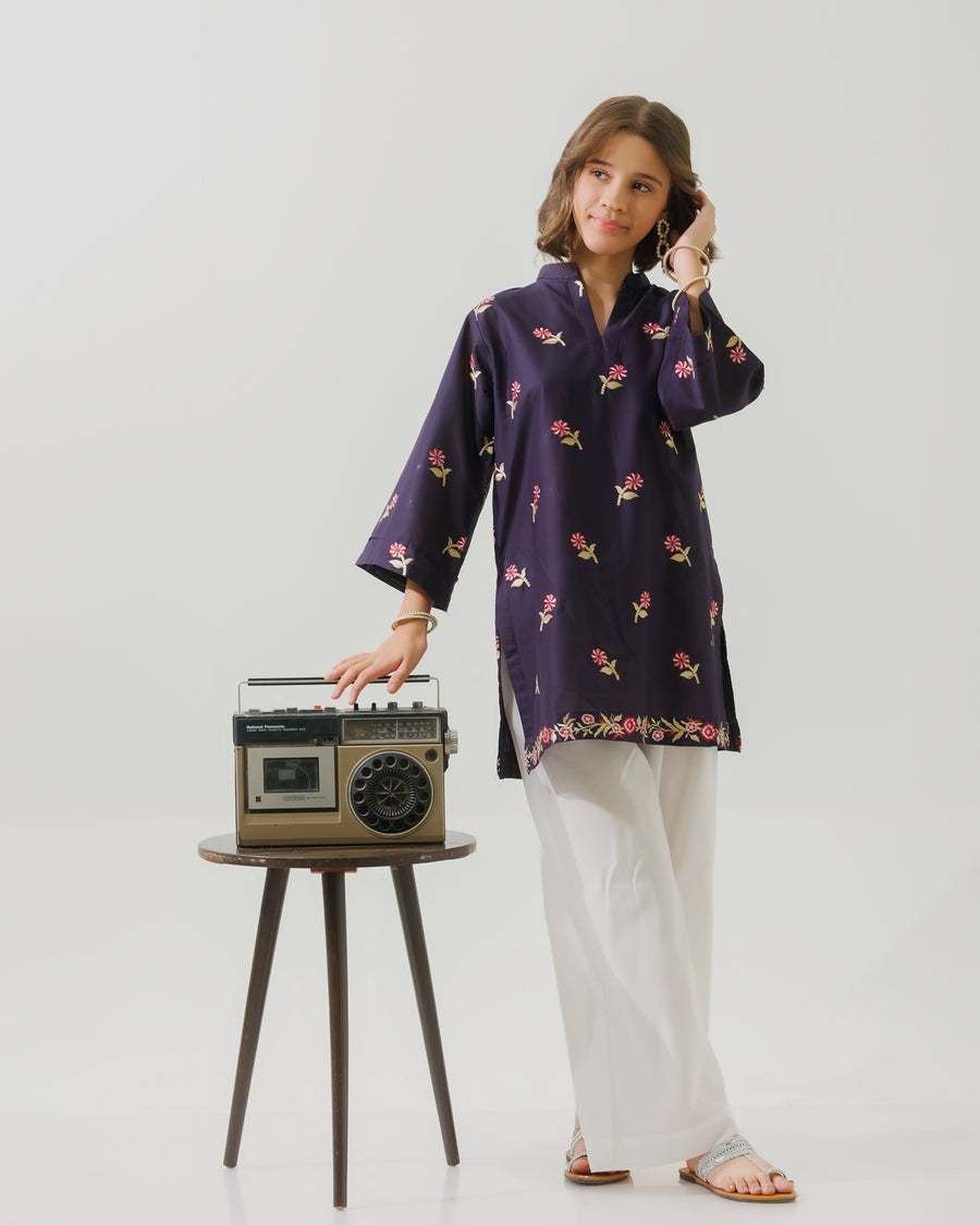 Sprinkles Stitched 1 Piece Summer Shirts Kids Collection'2025-Indigo Muse - 1pc - Embroidered
