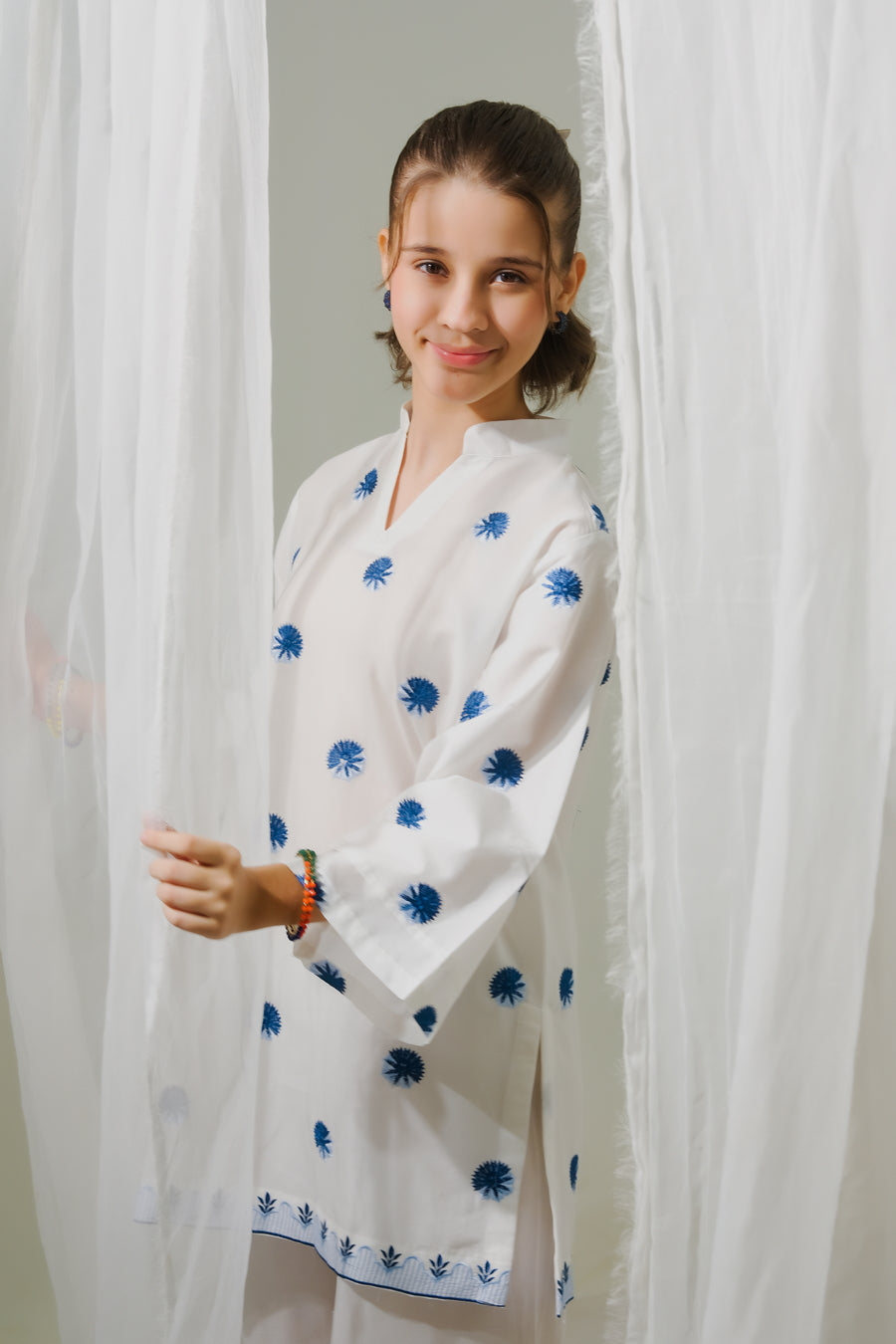 Sprinkles Stitched 1 Piece Summer Shirts Kids Collection'2025-Azure Whispers  - 1pc - Embroidered