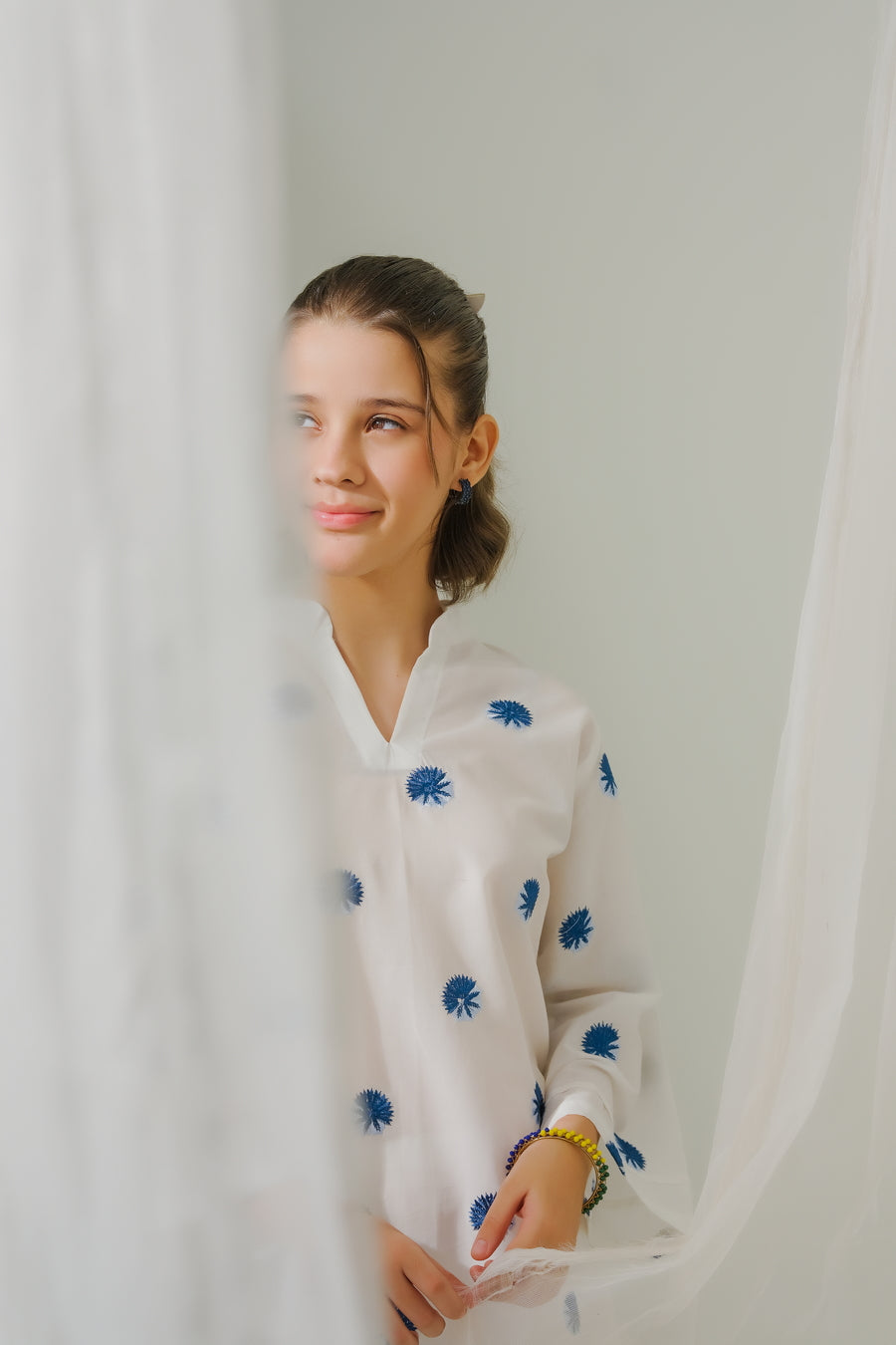Sprinkles Stitched 1 Piece Summer Shirts Kids Collection'2025-Azure Whispers  - 1pc - Embroidered