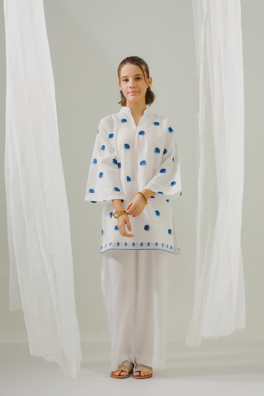 Sprinkles Stitched 1 Piece Summer Shirts Kids Collection'2025-Azure Whispers  - 1pc - Embroidered