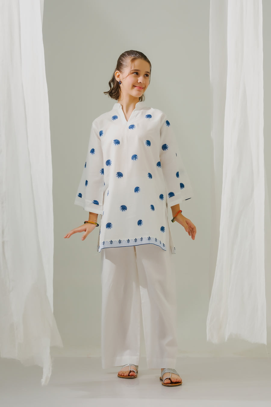 Sprinkles Stitched 1 Piece Summer Shirts Kids Collection'2025-Azure Whispers  - 1pc - Embroidered
