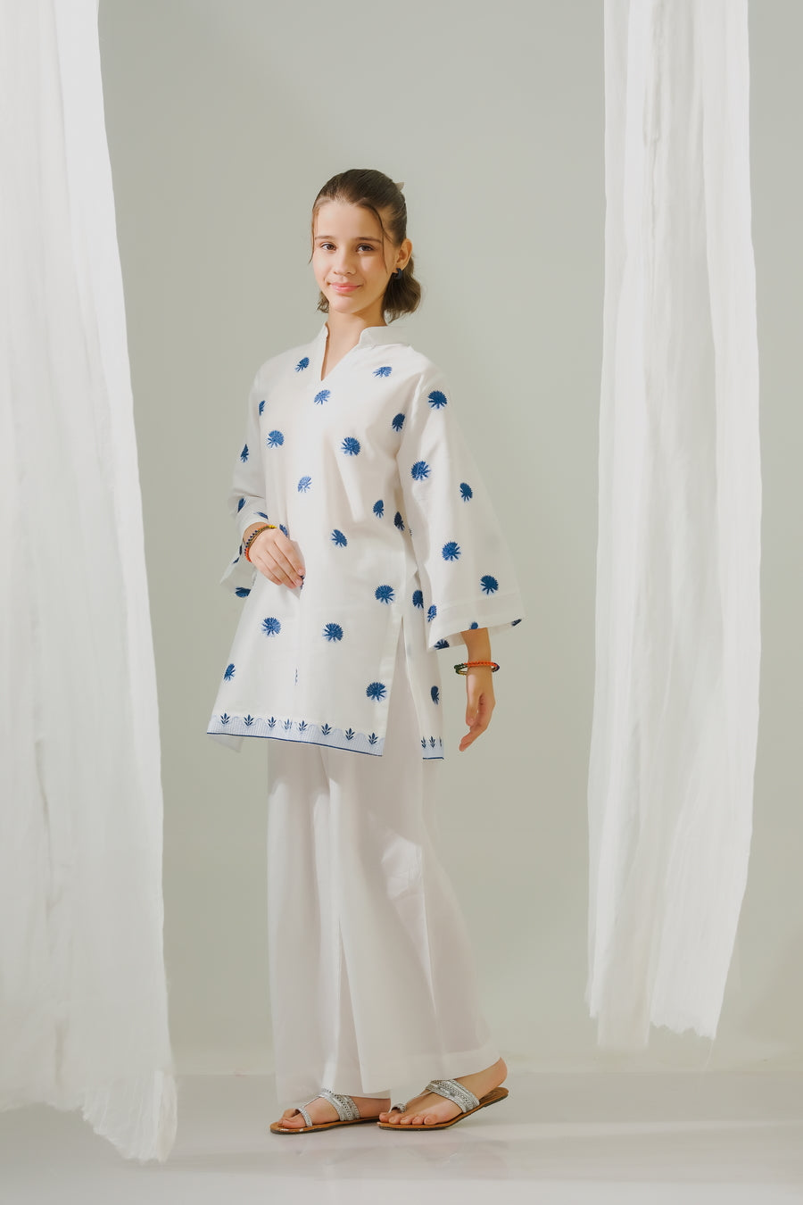 Sprinkles Stitched 1 Piece Summer Shirts Kids Collection'2025-Azure Whispers  - 1pc - Embroidered