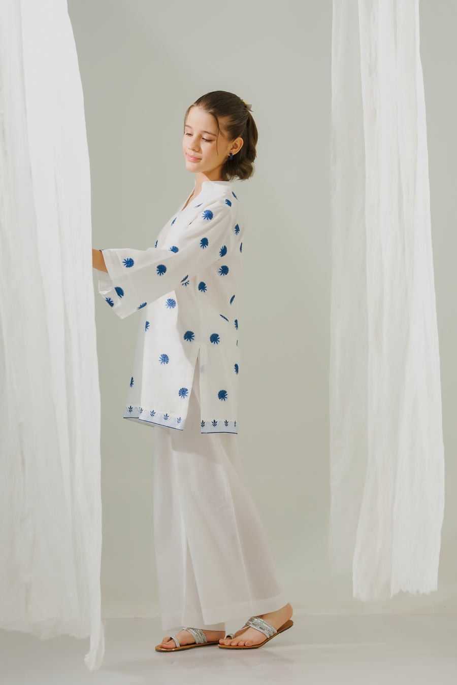 Sprinkles Stitched 1 Piece Summer Shirts Kids Collection'2025-Azure Whispers  - 1pc - Embroidered