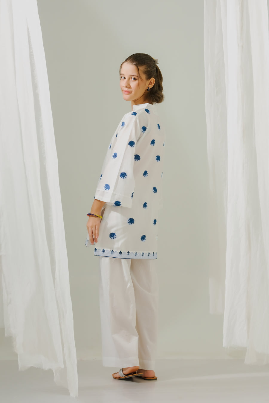 Sprinkles Stitched 1 Piece Summer Shirts Kids Collection'2025-Azure Whispers  - 1pc - Embroidered