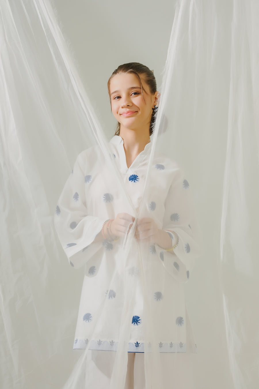 Sprinkles Stitched 1 Piece Summer Shirts Kids Collection'2025-Azure Whispers  - 1pc - Embroidered