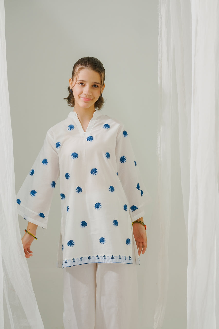 Sprinkles Stitched 1 Piece Summer Shirts Kids Collection'2025-Azure Whispers  - 1pc - Embroidered