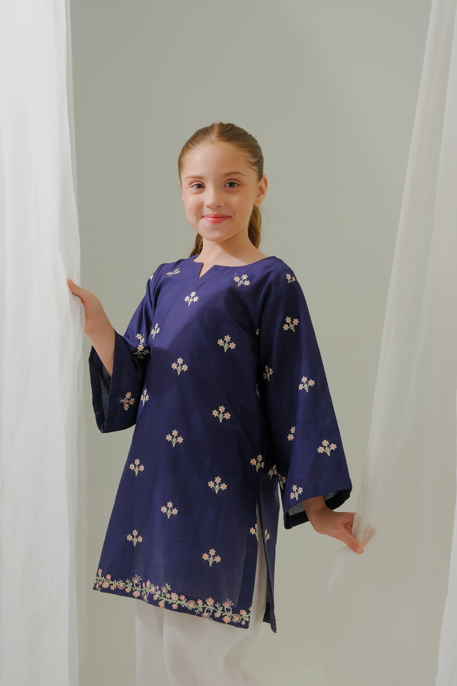 Sprinkles Stitched 1 Piece Summer Shirts Kids Collection'2025-Midnight Blooms - 1pc - Embroidered