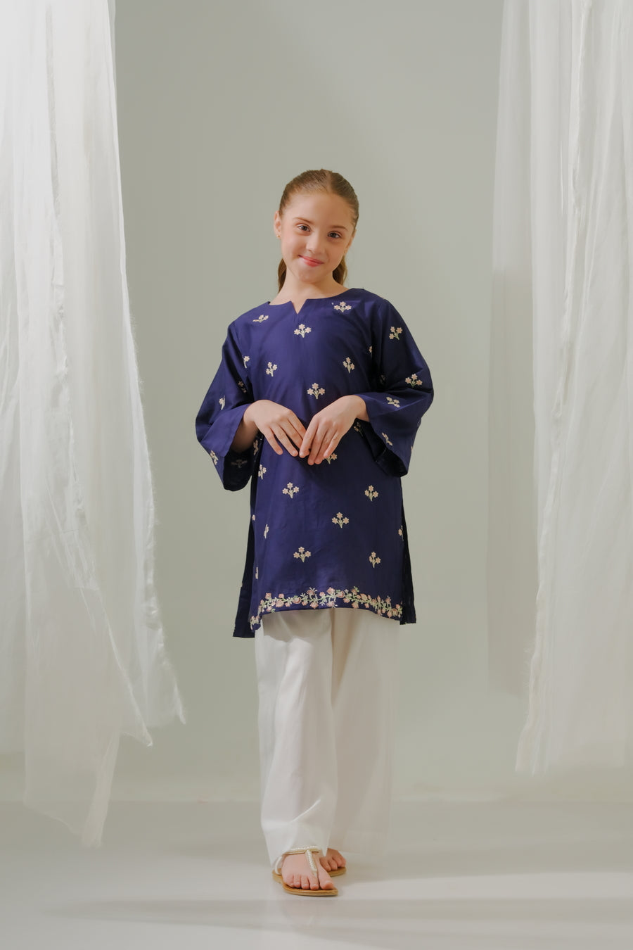 Sprinkles Stitched 1 Piece Summer Shirts Kids Collection'2025-Midnight Blooms - 1pc - Embroidered