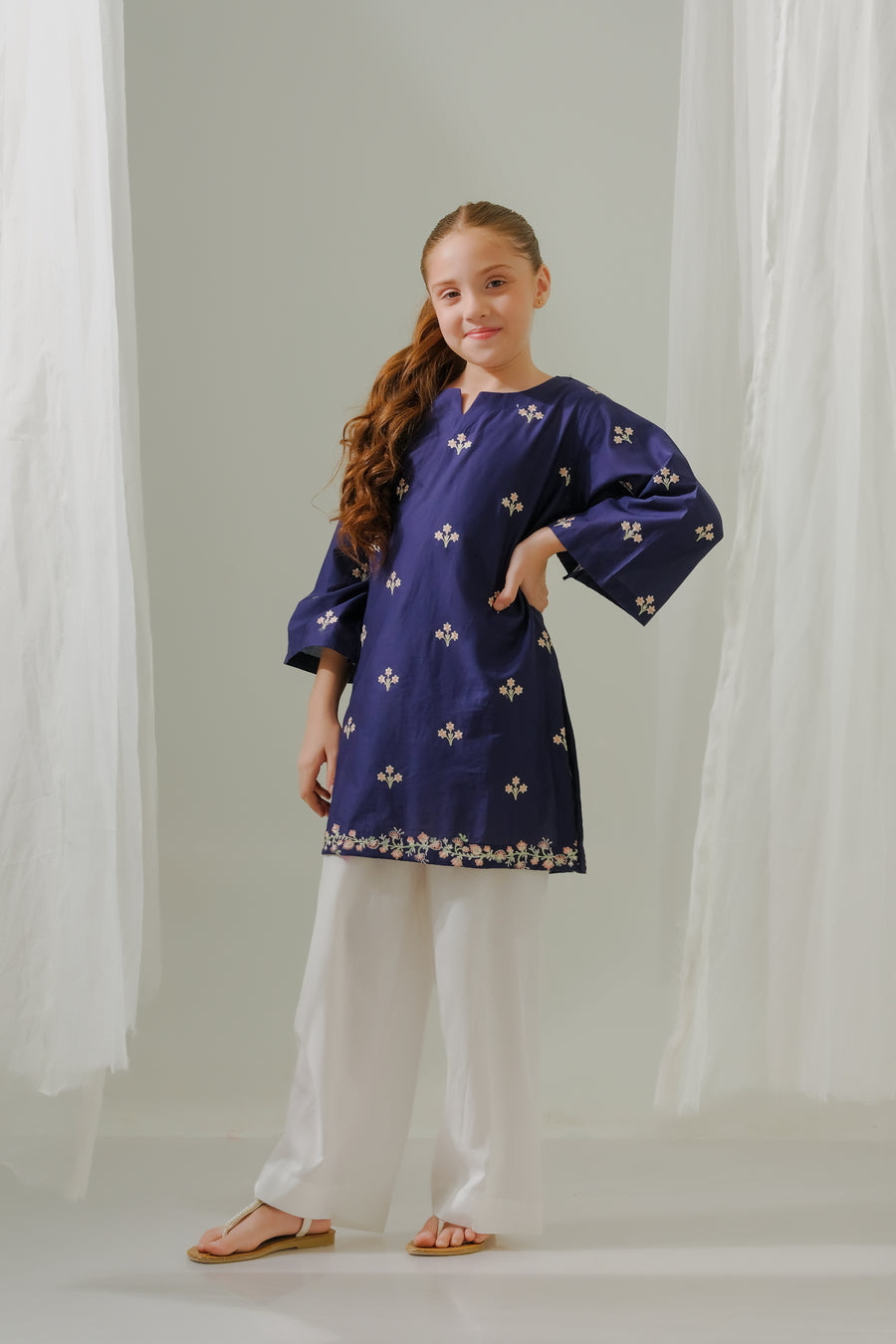 Sprinkles Stitched 1 Piece Summer Shirts Kids Collection'2025-Midnight Blooms - 1pc - Embroidered