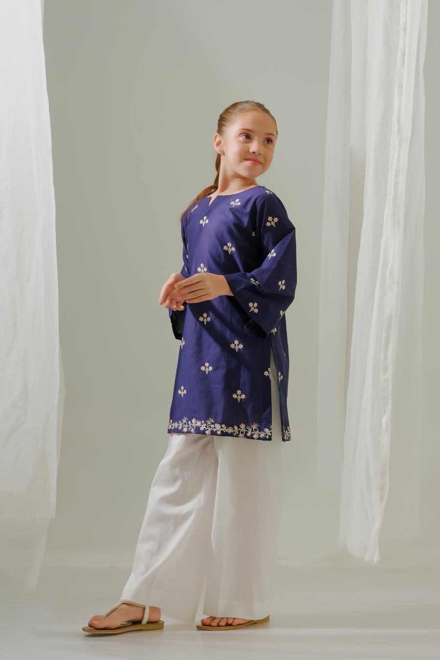 Sprinkles Stitched 1 Piece Summer Shirts Kids Collection'2025-Midnight Blooms - 1pc - Embroidered