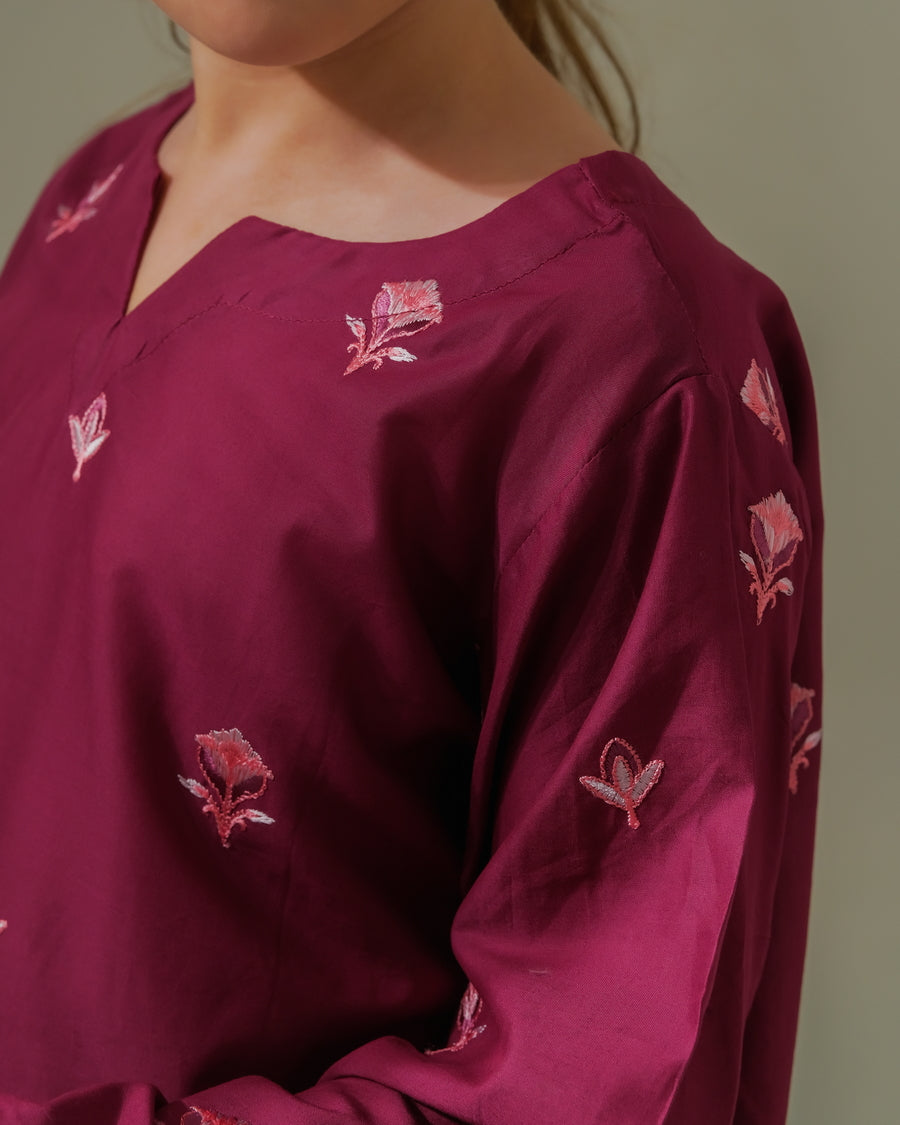 Sprinkles Stitched 1 Piece Summer Shirts Kids Collection'2025-Floral Magenta Muse - 1pc - Embroidered