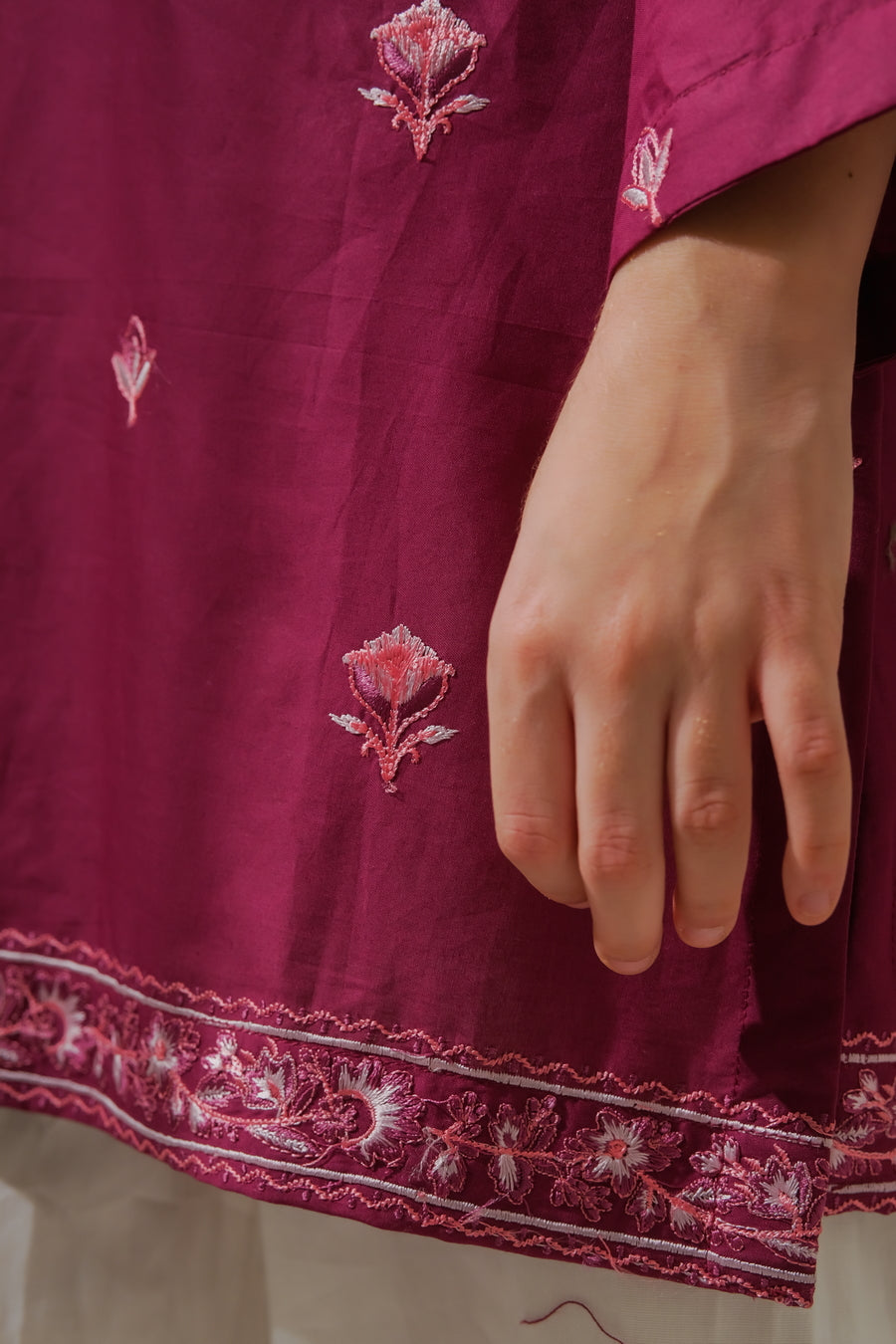 Sprinkles Stitched 1 Piece Summer Shirts Kids Collection'2025-Floral Magenta Muse - 1pc - Embroidered