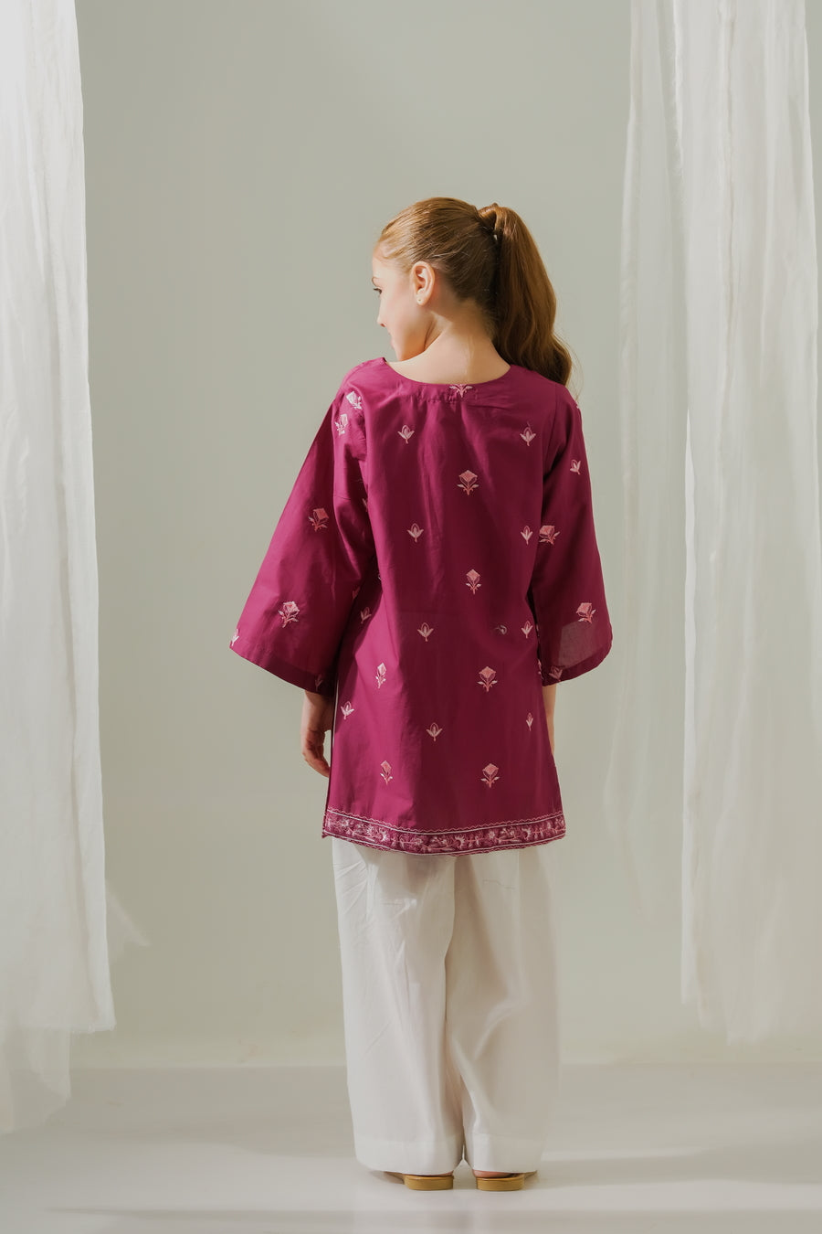 Sprinkles Stitched 1 Piece Summer Shirts Kids Collection'2025-Floral Magenta Muse - 1pc - Embroidered