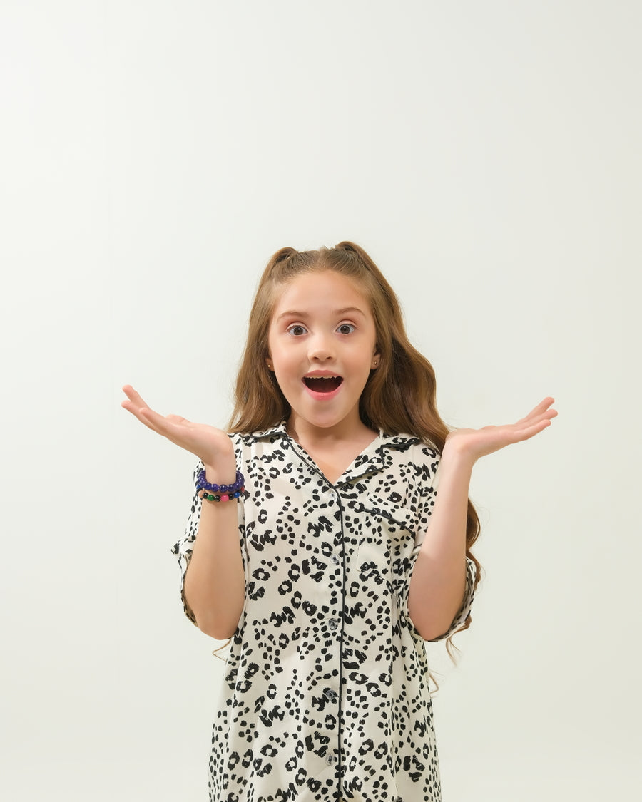 Sprinkles Stitched 2 Piece Winter Night Suit Kids Collection'2025-Cozy Leopard Spot - Night Suit - 2pcs
