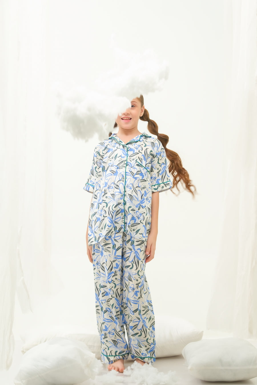 Sprinkles Stitched 2 Piece Winter Night Suit Kids Collection'2025-Bluegrass Blossom - Night Suit - 2pcs