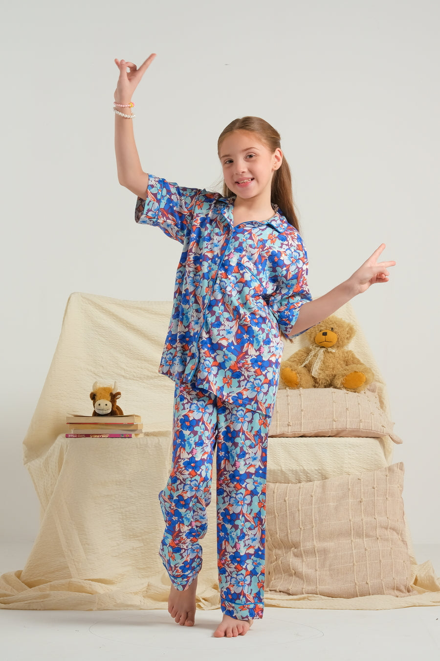 Sprinkles Stitched 2 Piece Winter Night Suit Kids Collection'2025-Blue Blossom Trail - Night Suit - 2pcs