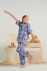 Sprinkles Stitched 2 Piece Winter Night Suit Kids Collection'2025-Blue Blossom Trail - Night Suit - 2pcs