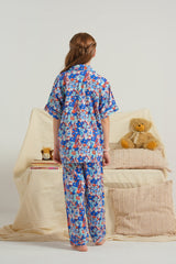 Sprinkles Stitched 2 Piece Winter Night Suit Kids Collection'2025-Blue Blossom Trail - Night Suit - 2pcs
