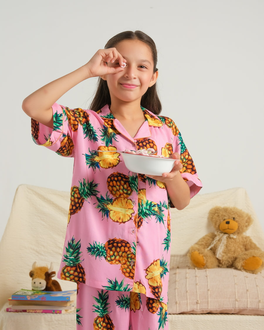 Sprinkles Stitched 2 Piece Winter Night Suit Kids Collection'2025-Pineapple Dreams - Night Suit - 2pcs