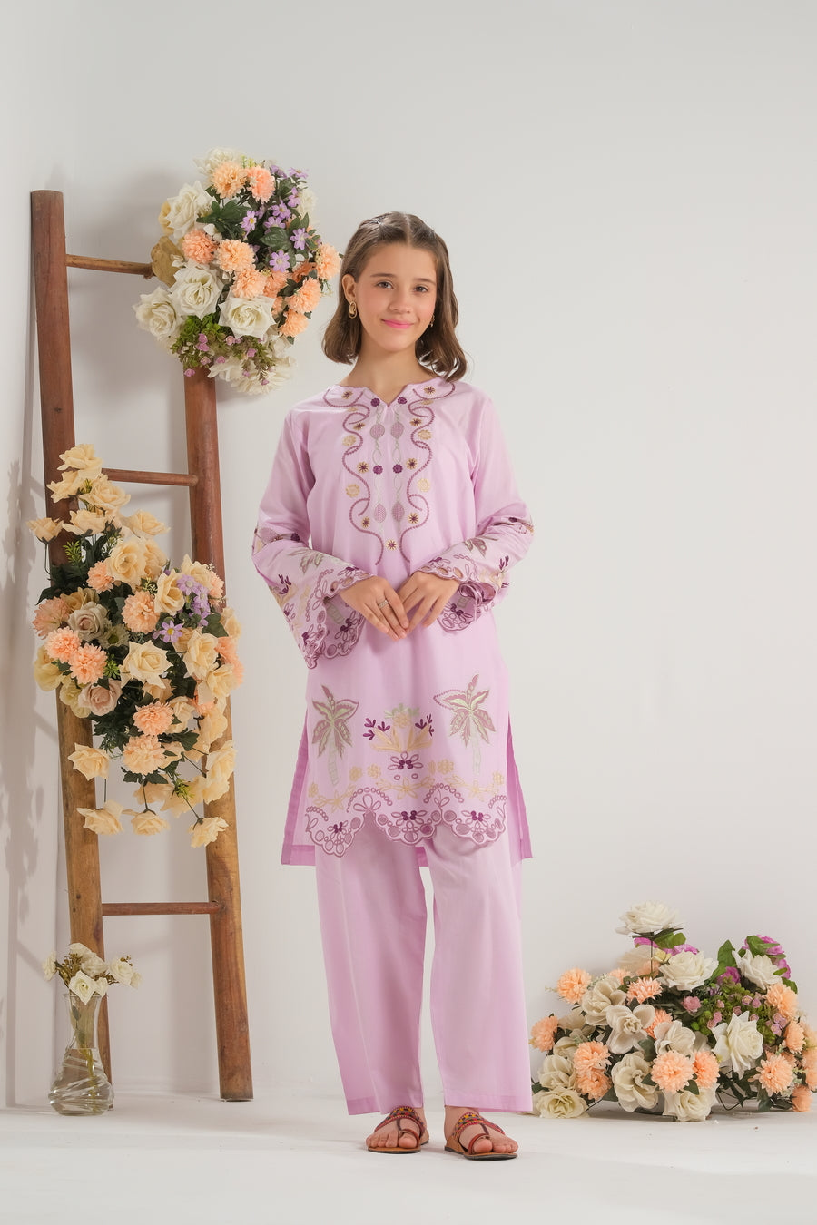 Sprinkles Stitched 2 Piece Summer Co Ord Sets Kids Collection'2025-Blush Paisley Charm - 2pcs - Embroidered