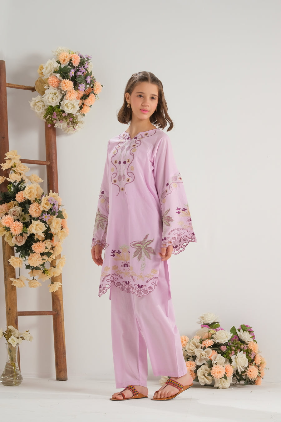 Sprinkles Stitched 2 Piece Summer Co Ord Sets Kids Collection'2025-Blush Paisley Charm - 2pcs - Embroidered