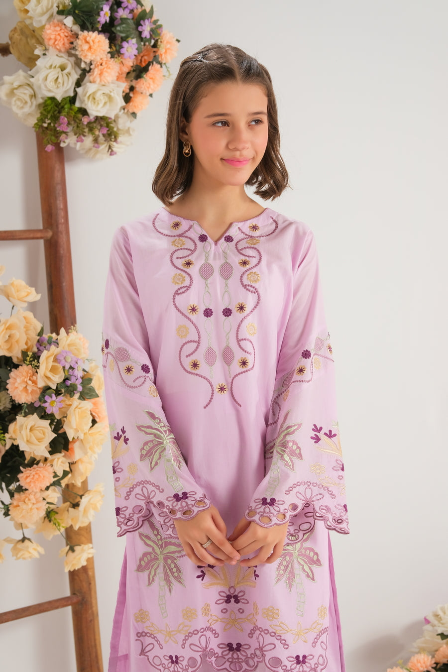 Sprinkles Stitched 2 Piece Summer Co Ord Sets Kids Collection'2025-Blush Paisley Charm - 2pcs - Embroidered