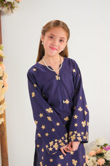 Sprinkles Stitched 2 Piece Summer Co Ord Sets Kids Collection'2025-Midnight Gold Bloom - 2pcs - Embroidered