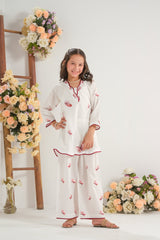 Sprinkles Stitched 2 Piece Summer Co Ord Sets Kids Collection'2025-Blush Bloom White - 2pcs - Embroidered