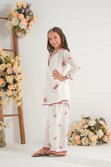 Sprinkles Stitched 2 Piece Summer Co Ord Sets Kids Collection'2025-Blush Bloom White - 2pcs - Embroidered