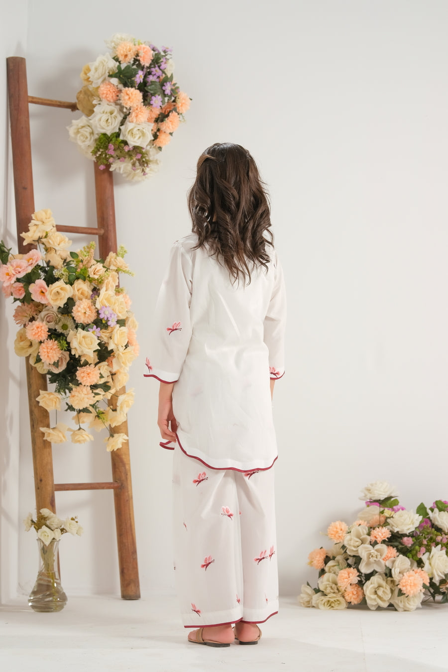 Sprinkles Stitched 2 Piece Summer Co Ord Sets Kids Collection'2025-Blush Bloom White - 2pcs - Embroidered