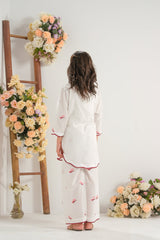 Sprinkles Stitched 2 Piece Summer Co Ord Sets Kids Collection'2025-Blush Bloom White - 2pcs - Embroidered