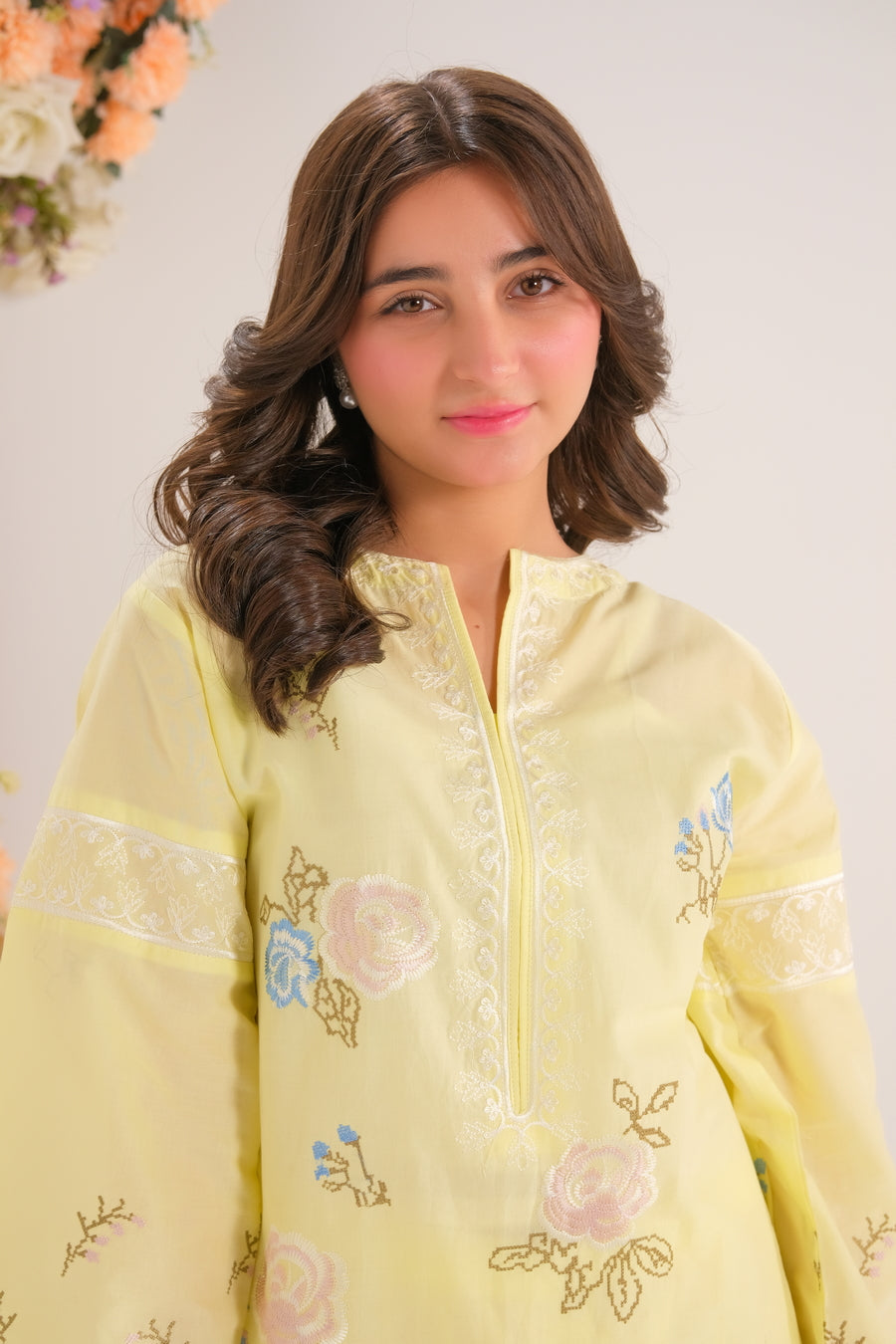 Sprinkles Stitched 2 Piece Summer Co Ord Sets Kids Collection'2025-Sunshine Garden Yellow - 2pcs - Embroidered