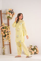 Sprinkles Stitched 2 Piece Summer Co Ord Sets Kids Collection'2025-Sunshine Garden Yellow - 2pcs - Embroidered