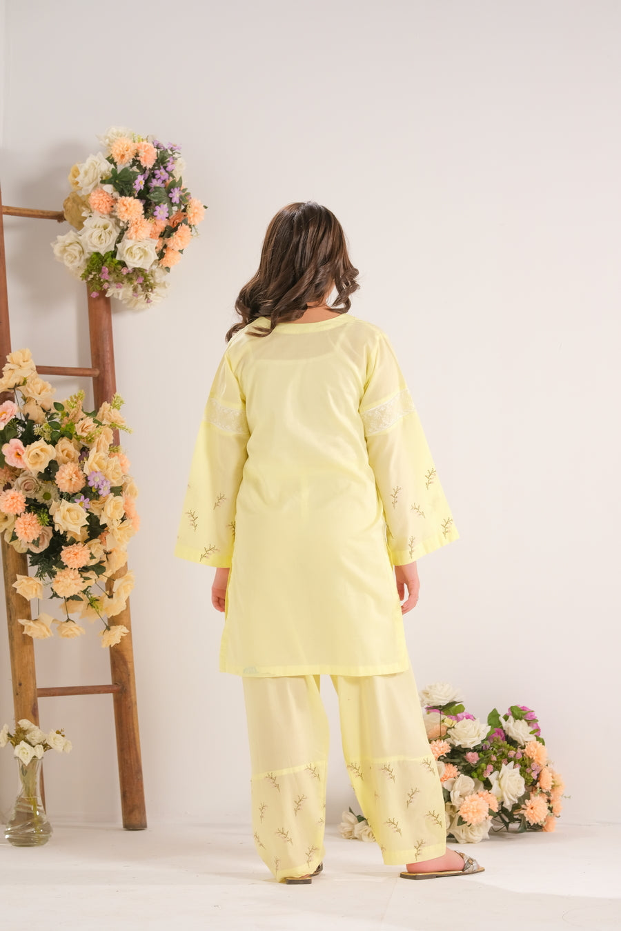 Sprinkles Stitched 2 Piece Summer Co Ord Sets Kids Collection'2025-Sunshine Garden Yellow - 2pcs - Embroidered