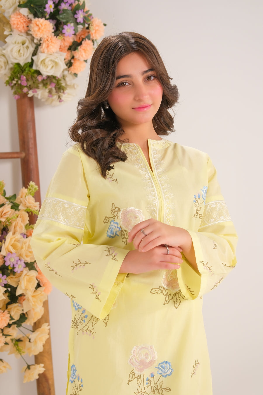 Sprinkles Stitched 2 Piece Summer Co Ord Sets Kids Collection'2025-Sunshine Garden Yellow - 2pcs - Embroidered
